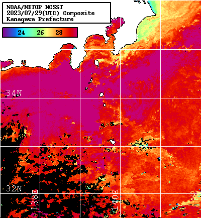 NOAA、MetOp 人工衛星画像 検索結果, 水温分布を図示