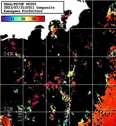 NOAA、MetOp 人工衛星画像 検索結果, 水温分布を図示
