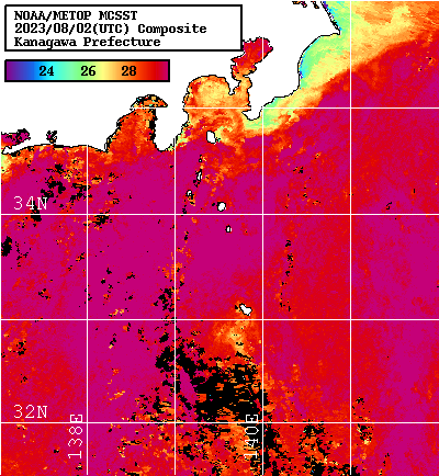 NOAA、MetOp 人工衛星画像 検索結果, 水温分布を図示