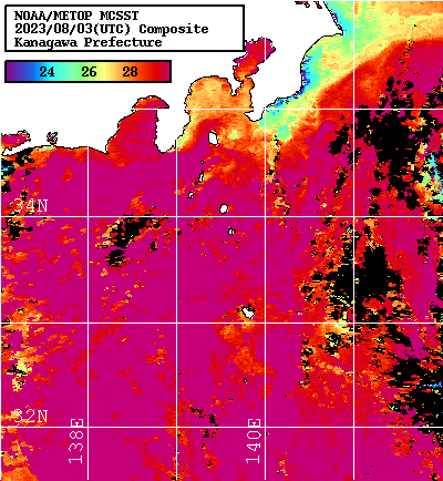 NOAA、MetOp 人工衛星画像 検索結果, 水温分布を図示