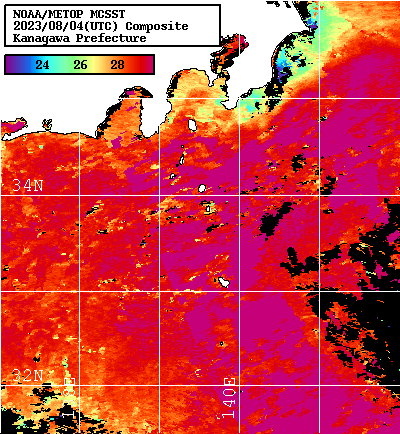 NOAA、MetOp 人工衛星画像 検索結果, 水温分布を図示