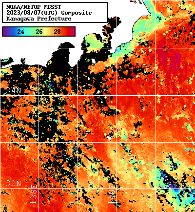 NOAA、MetOp 人工衛星画像 検索結果, 水温分布を図示