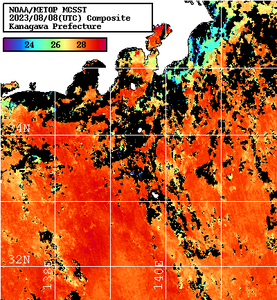 NOAA、MetOp 人工衛星画像 検索結果, 水温分布を図示