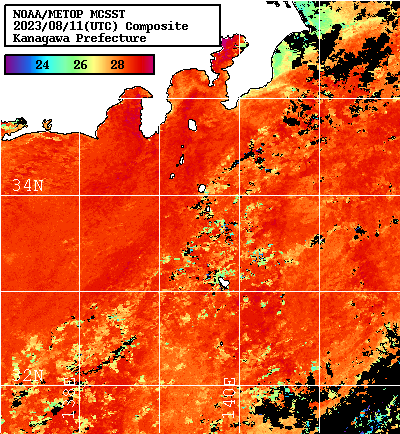 NOAA、MetOp 人工衛星画像 検索結果, 水温分布を図示