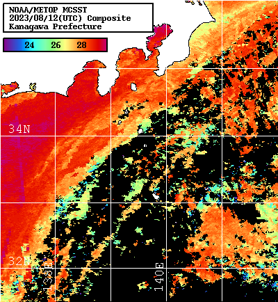 NOAA、MetOp 人工衛星画像 検索結果, 水温分布を図示