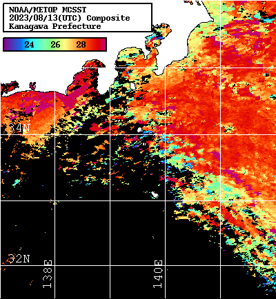 NOAA、MetOp 人工衛星画像 検索結果, 水温分布を図示