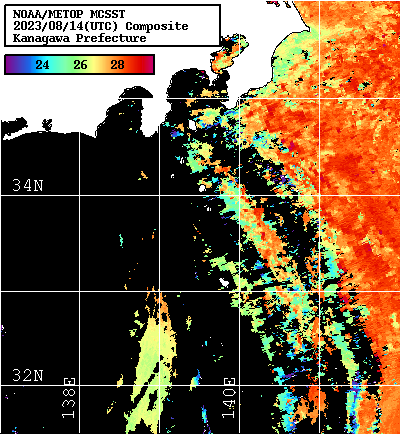 NOAA、MetOp 人工衛星画像 検索結果, 水温分布を図示