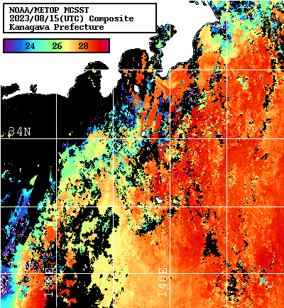 NOAA、MetOp 人工衛星画像 検索結果, 水温分布を図示
