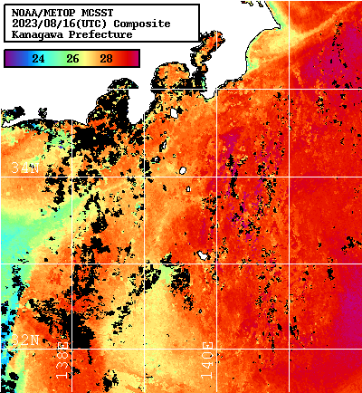NOAA、MetOp 人工衛星画像 検索結果, 水温分布を図示