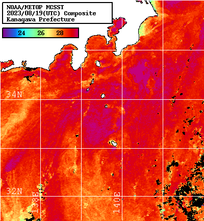NOAA、MetOp 人工衛星画像 検索結果, 水温分布を図示