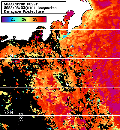 NOAA、MetOp 人工衛星画像 検索結果, 水温分布を図示