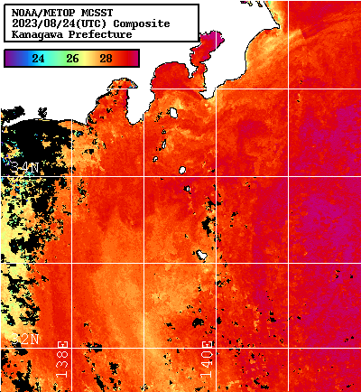 NOAA、MetOp 人工衛星画像 検索結果, 水温分布を図示