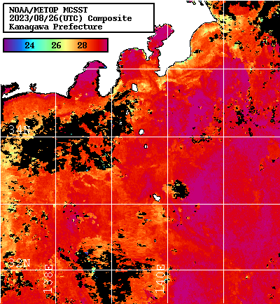 NOAA、MetOp 人工衛星画像 検索結果, 水温分布を図示