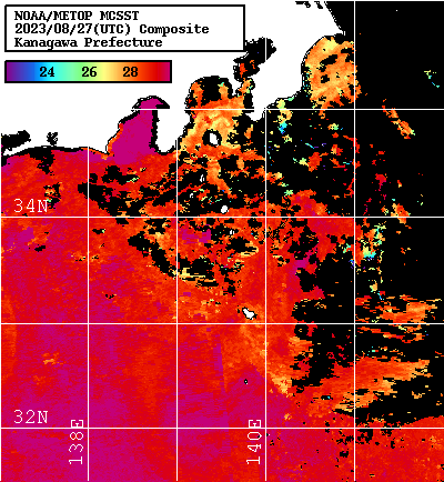 NOAA、MetOp 人工衛星画像 検索結果, 水温分布を図示