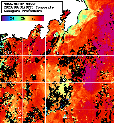 NOAA、MetOp 人工衛星画像 検索結果, 水温分布を図示