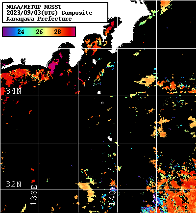 NOAA、MetOp 人工衛星画像 検索結果, 水温分布を図示