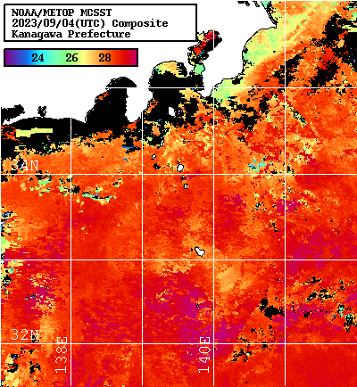 NOAA、MetOp 人工衛星画像 検索結果, 水温分布を図示