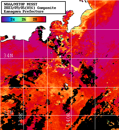 NOAA、MetOp 人工衛星画像 検索結果, 水温分布を図示