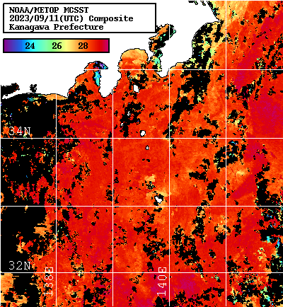 NOAA、MetOp 人工衛星画像 検索結果, 水温分布を図示