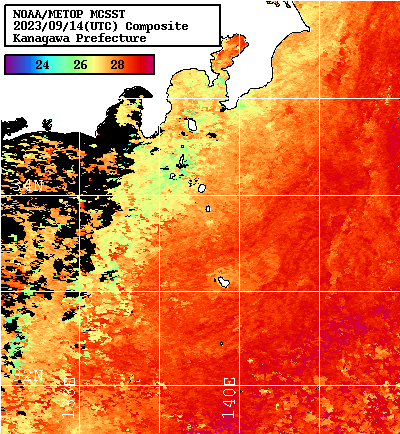 NOAA、MetOp 人工衛星画像 検索結果, 水温分布を図示