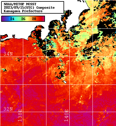 NOAA、MetOp 人工衛星画像 検索結果, 水温分布を図示