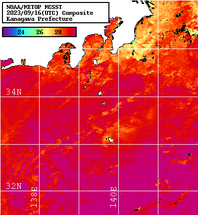 NOAA、MetOp 人工衛星画像 検索結果, 水温分布を図示