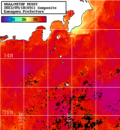 NOAA、MetOp 人工衛星画像 検索結果, 水温分布を図示