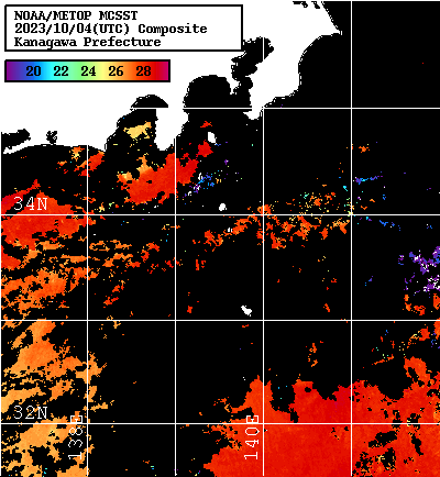 NOAA、MetOp 人工衛星画像 検索結果, 水温分布を図示