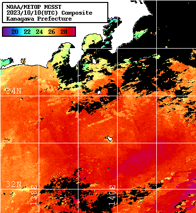 NOAA、MetOp 人工衛星画像 検索結果, 水温分布を図示