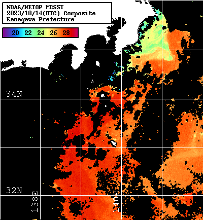 NOAA、MetOp 人工衛星画像 検索結果, 水温分布を図示