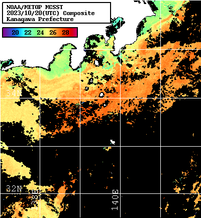 NOAA、MetOp 人工衛星画像 検索結果, 水温分布を図示