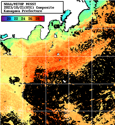 NOAA、MetOp 人工衛星画像 検索結果, 水温分布を図示