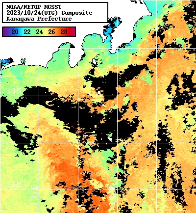 NOAA、MetOp 人工衛星画像 検索結果, 水温分布を図示