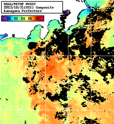NOAA、MetOp 人工衛星画像 検索結果, 水温分布を図示