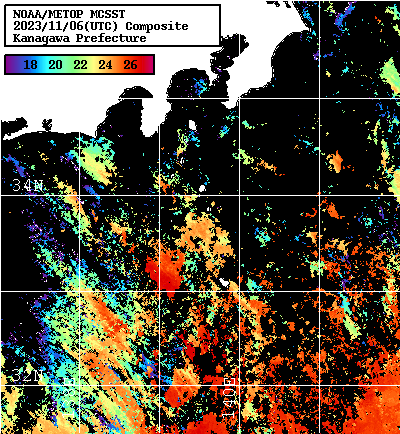 NOAA、MetOp 人工衛星画像 検索結果, 水温分布を図示