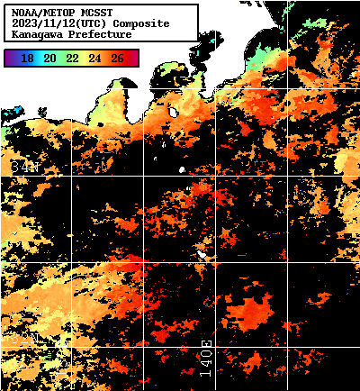 NOAA、MetOp 人工衛星画像 検索結果, 水温分布を図示