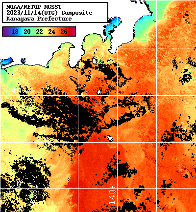 NOAA、MetOp 人工衛星画像 検索結果, 水温分布を図示
