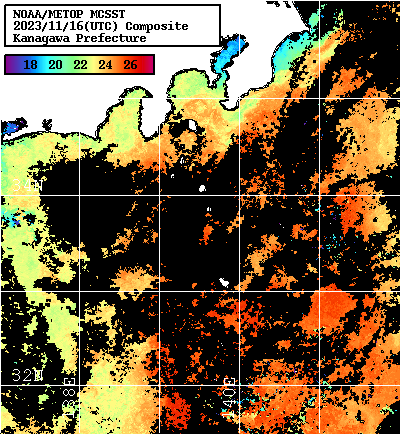 NOAA、MetOp 人工衛星画像 検索結果, 水温分布を図示