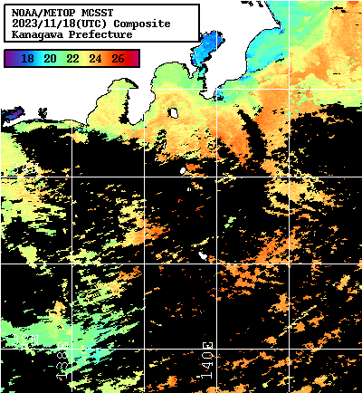 NOAA、MetOp 人工衛星画像 検索結果, 水温分布を図示