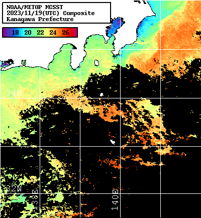 NOAA、MetOp 人工衛星画像 検索結果, 水温分布を図示