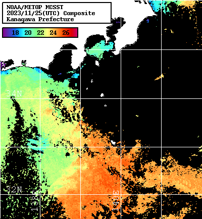 NOAA、MetOp 人工衛星画像 検索結果, 水温分布を図示