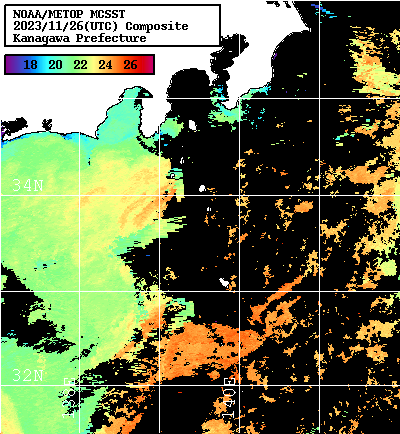 NOAA、MetOp 人工衛星画像 検索結果, 水温分布を図示
