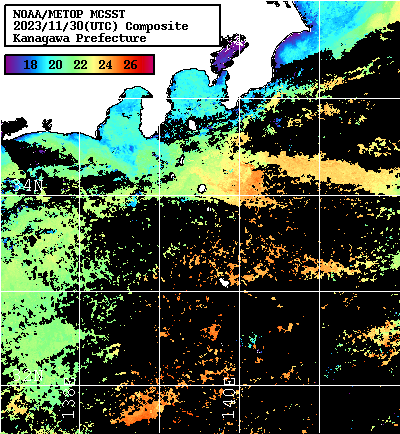 NOAA、MetOp 人工衛星画像 検索結果, 水温分布を図示