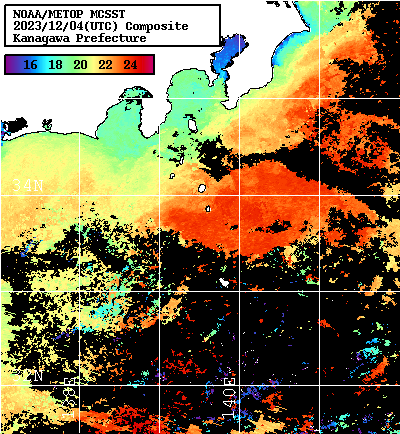 NOAA、MetOp 人工衛星画像 検索結果, 水温分布を図示