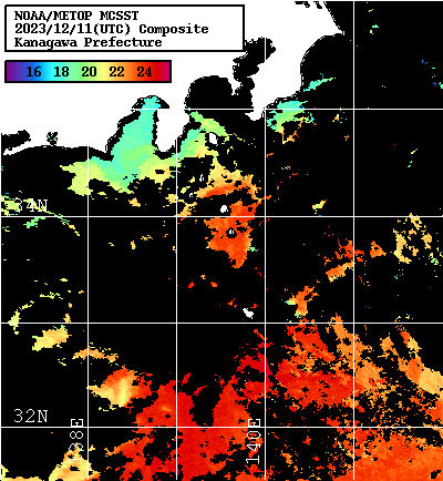 NOAA、MetOp 人工衛星画像 検索結果, 水温分布を図示