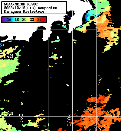 NOAA、MetOp 人工衛星画像 検索結果, 水温分布を図示