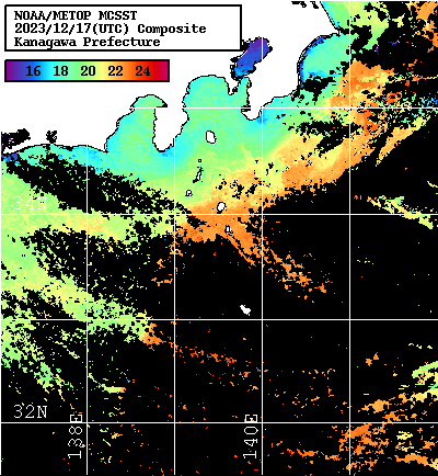 NOAA、MetOp 人工衛星画像 検索結果, 水温分布を図示