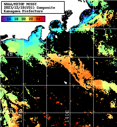 NOAA、MetOp 人工衛星画像 検索結果, 水温分布を図示