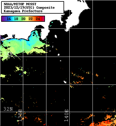 NOAA、MetOp 人工衛星画像 検索結果, 水温分布を図示