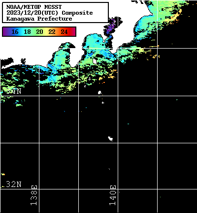 NOAA、MetOp 人工衛星画像 検索結果, 水温分布を図示